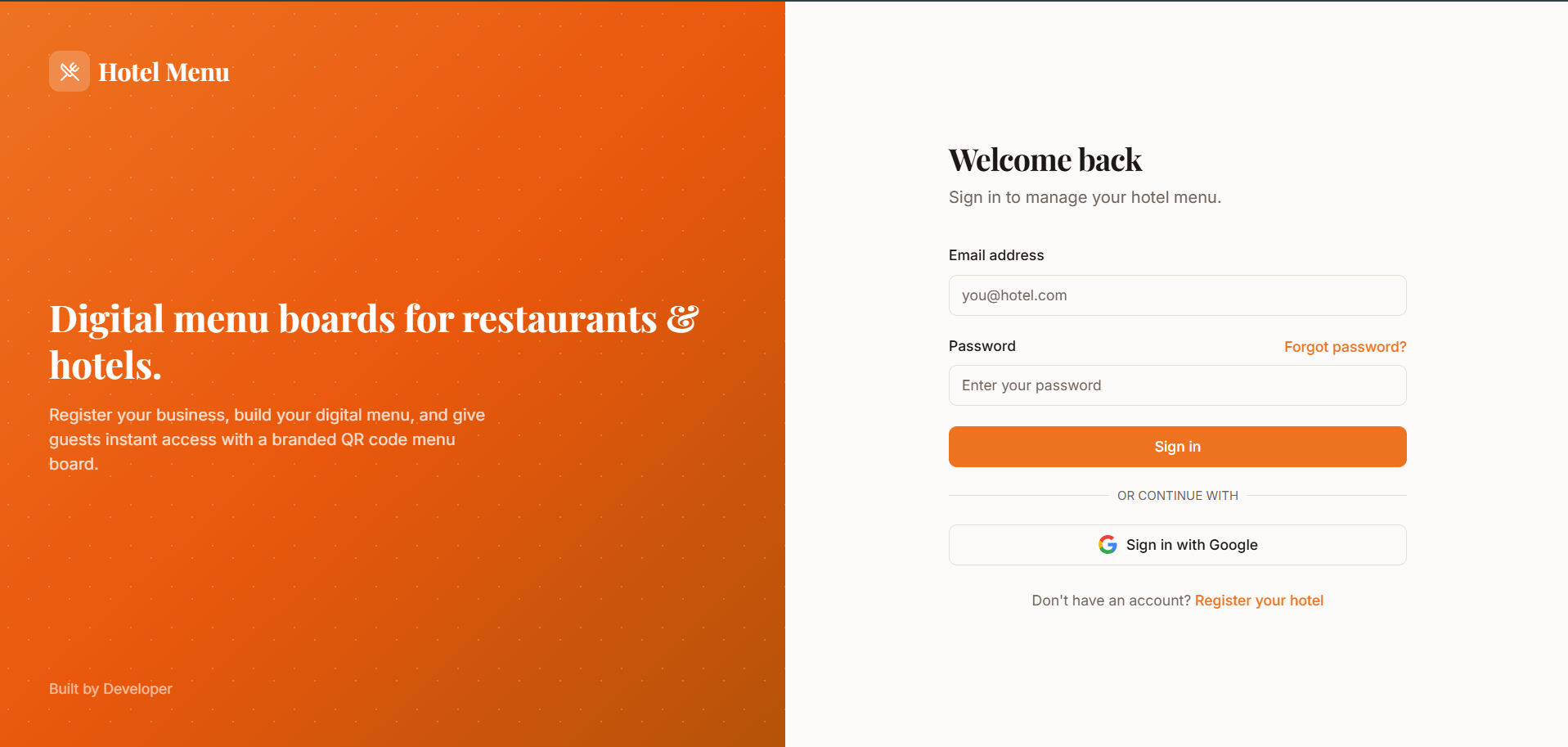 Hotel Menu — digital menu boards for restaurants and hotels