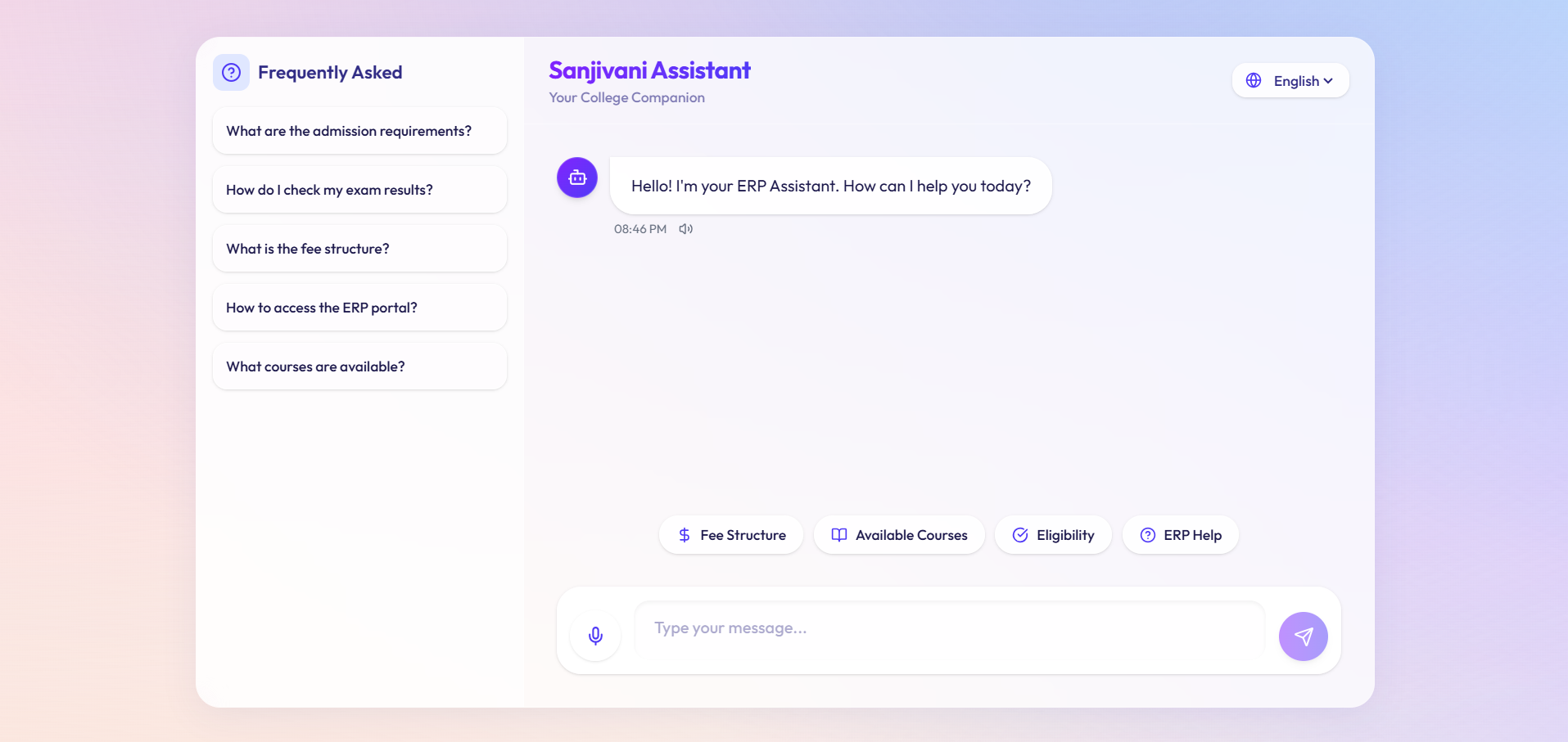 Sanjivani College AI Chatbot — ERP and admissions assistant